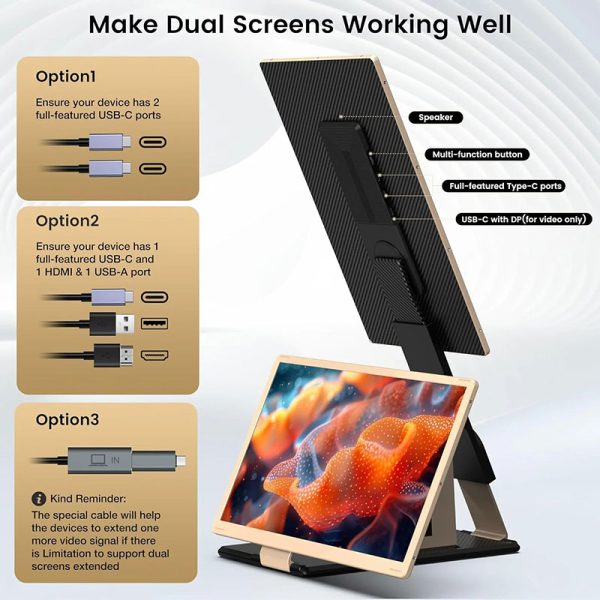 15.6" Portable Dual Triple Screen Monitor Extension